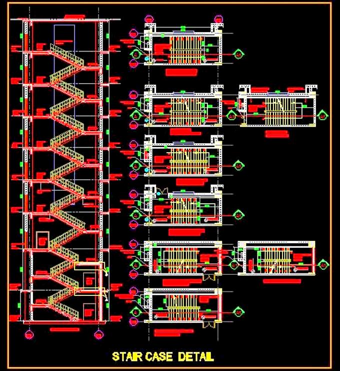 R.C.C. Staircase Design for Multi-Storey Building in AutoCAD